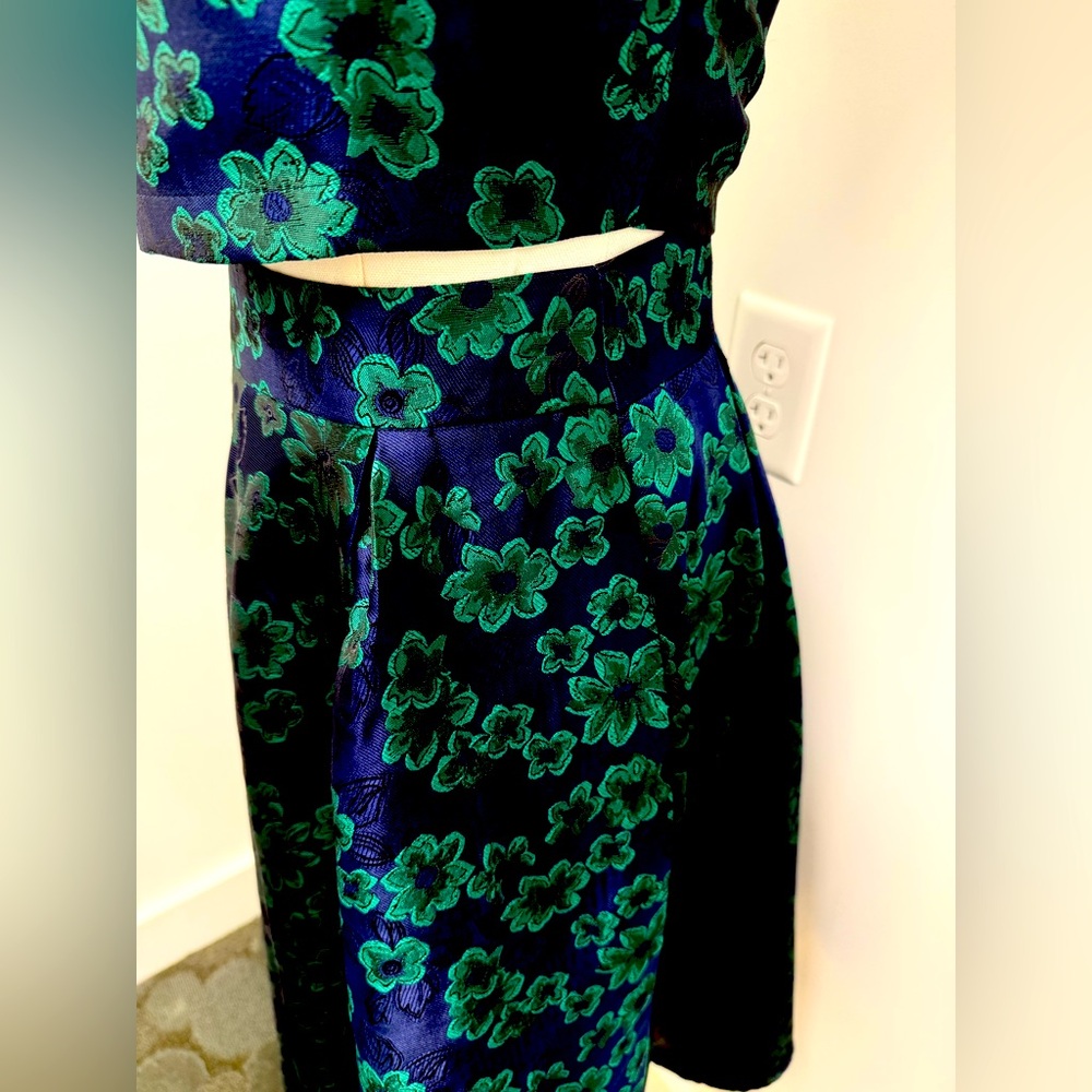 Floral Jacquard Two-Piece Set | Crop Top & Pleated Midi Skirt NWOT - Picture 6 of 16
